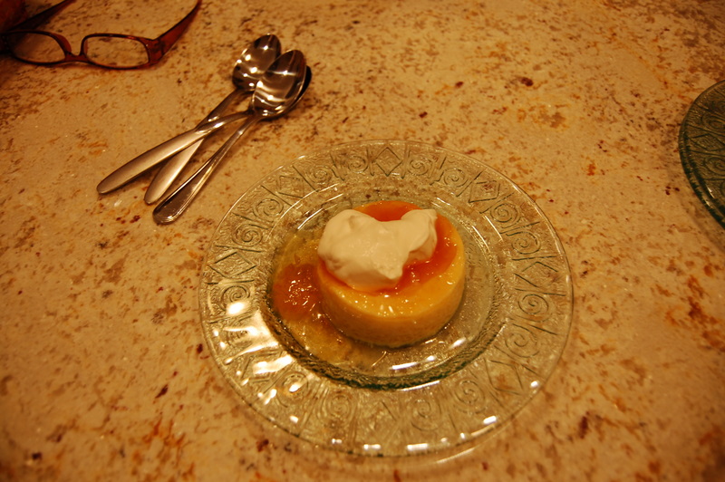 an apricot/orange preserve one topped with orange whipped cream